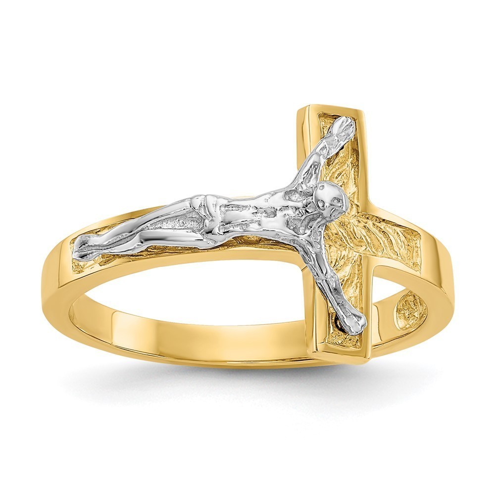 Million Charms 14k Gold Two-tone Polished Religious Crucifix Ring